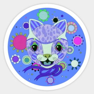 Blue Happy Cute Cat Sticker